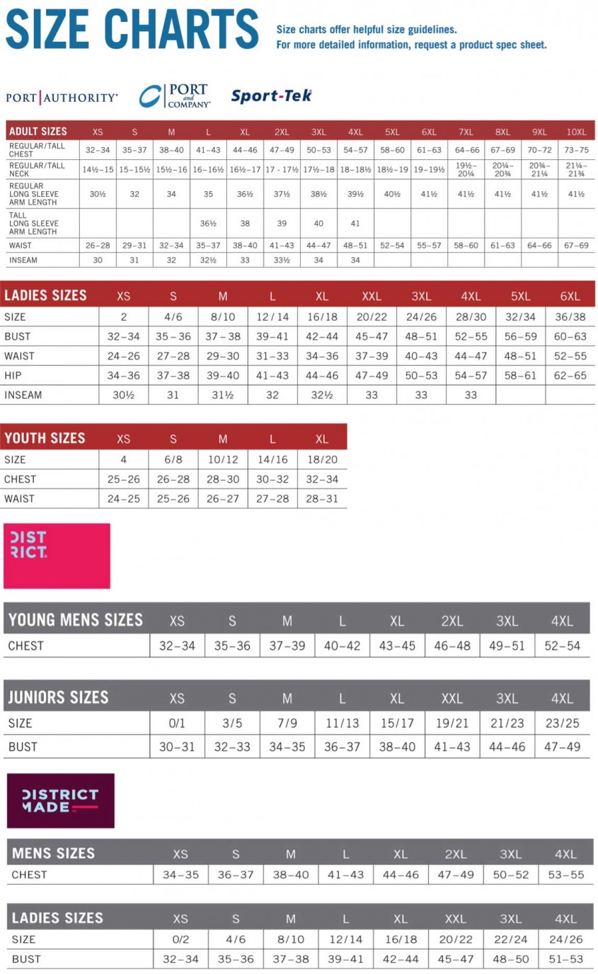 Port Authority J317 Size Chart